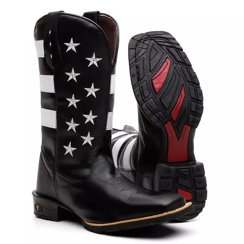 Bota Texana Masculina "Estados Unidos" Preta - Esporatto